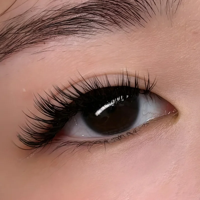 Close-up of a hybrid lash full set
